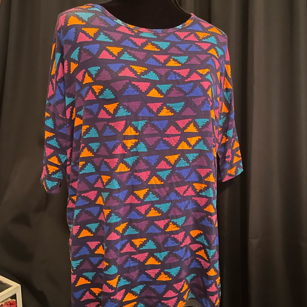 LuLaRoe Women's Long Sleeve Top - Purple with Orange and Blue Pattern